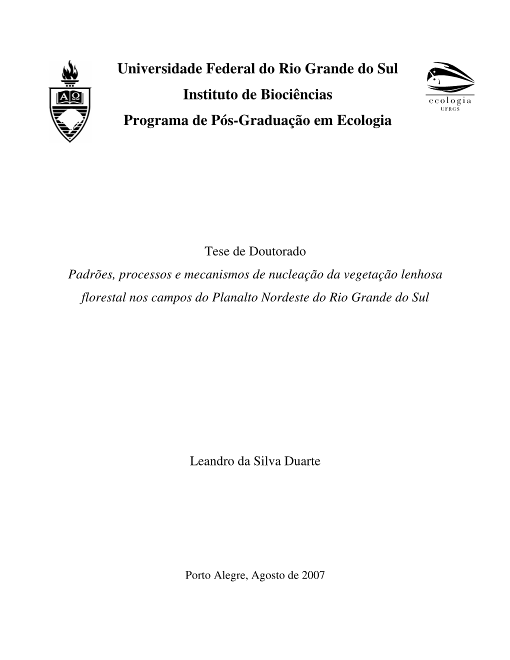 Universidade Federal Do Rio Grande Do Sul Instituto De Biociências