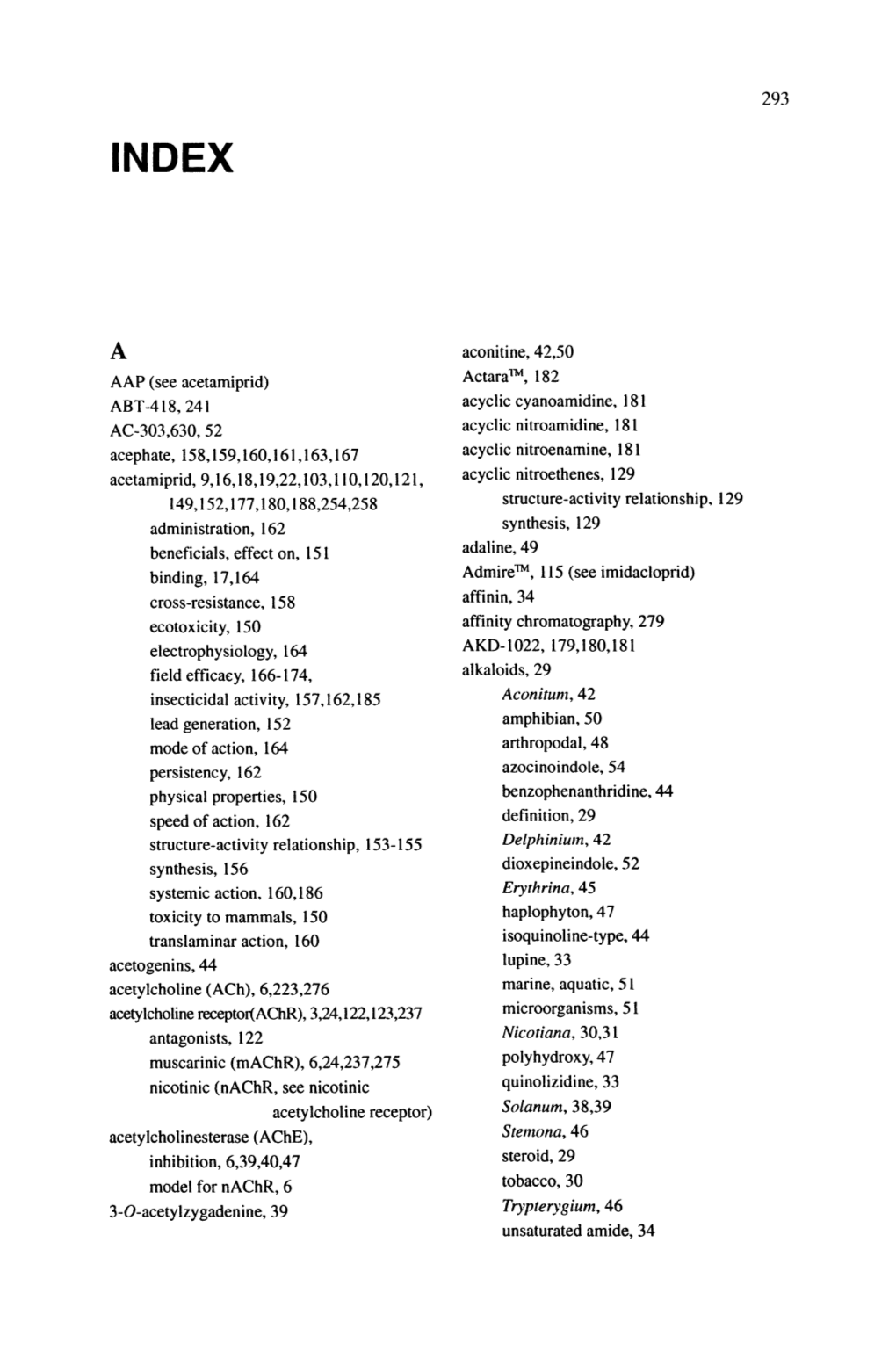 AAP (See Acetamiprid) ABT-418, 241 AC-303,630, 52 Acephate