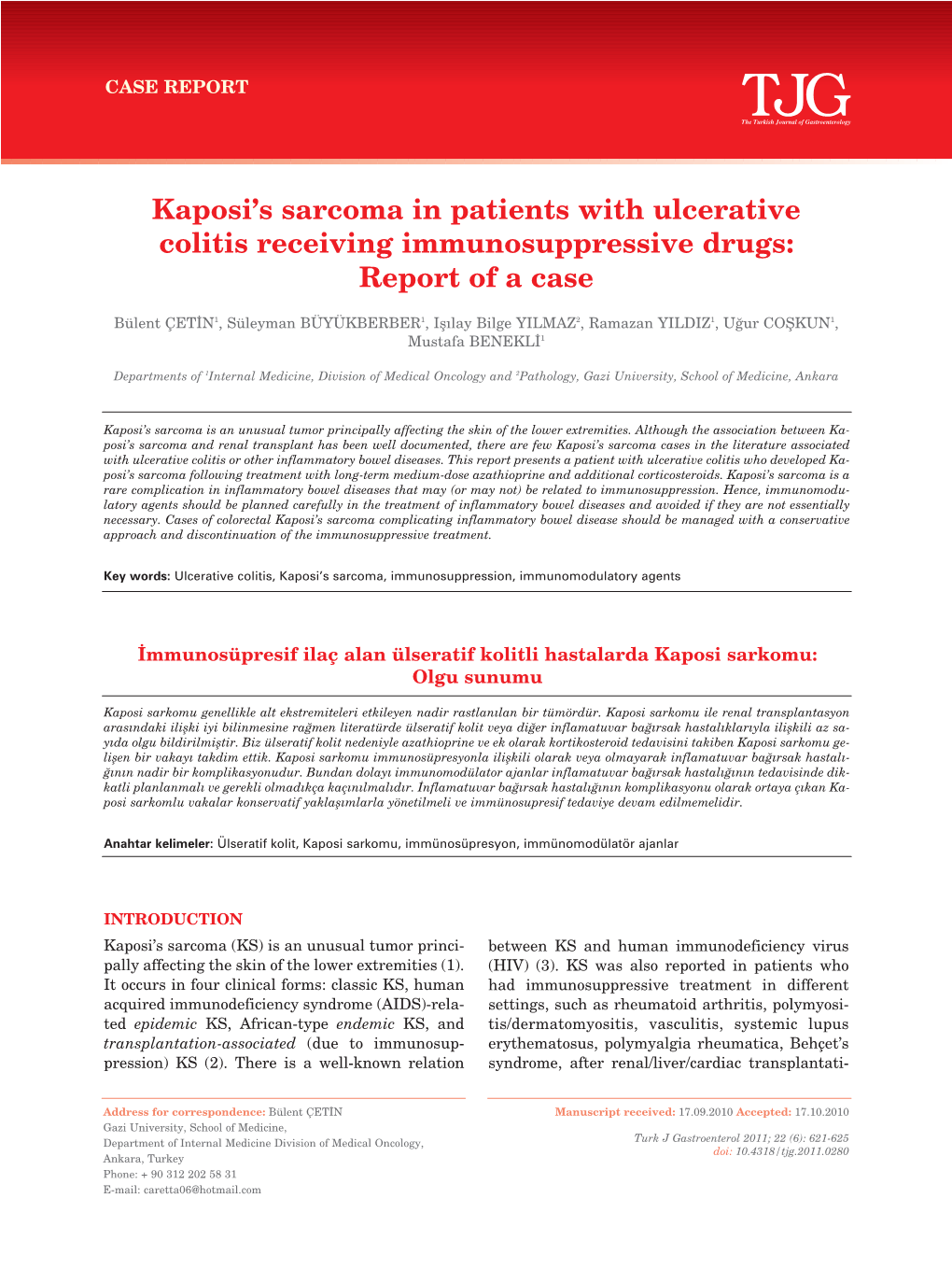 Kaposi's Sarcoma in Patients with Ulcerative Colitis Receiving