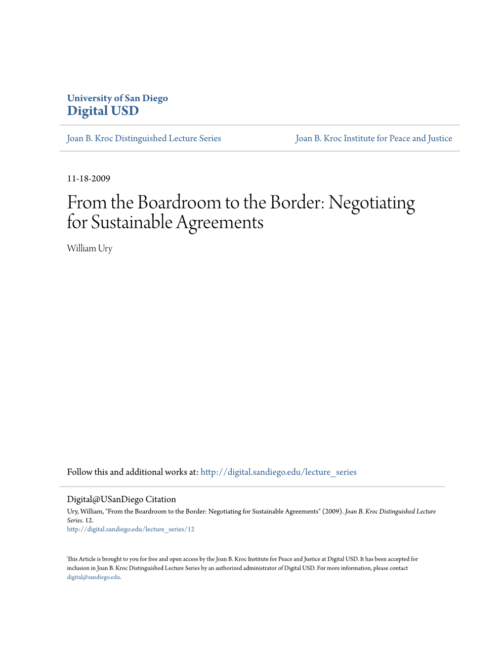 Negotiating for Sustainable Agreements William Ury