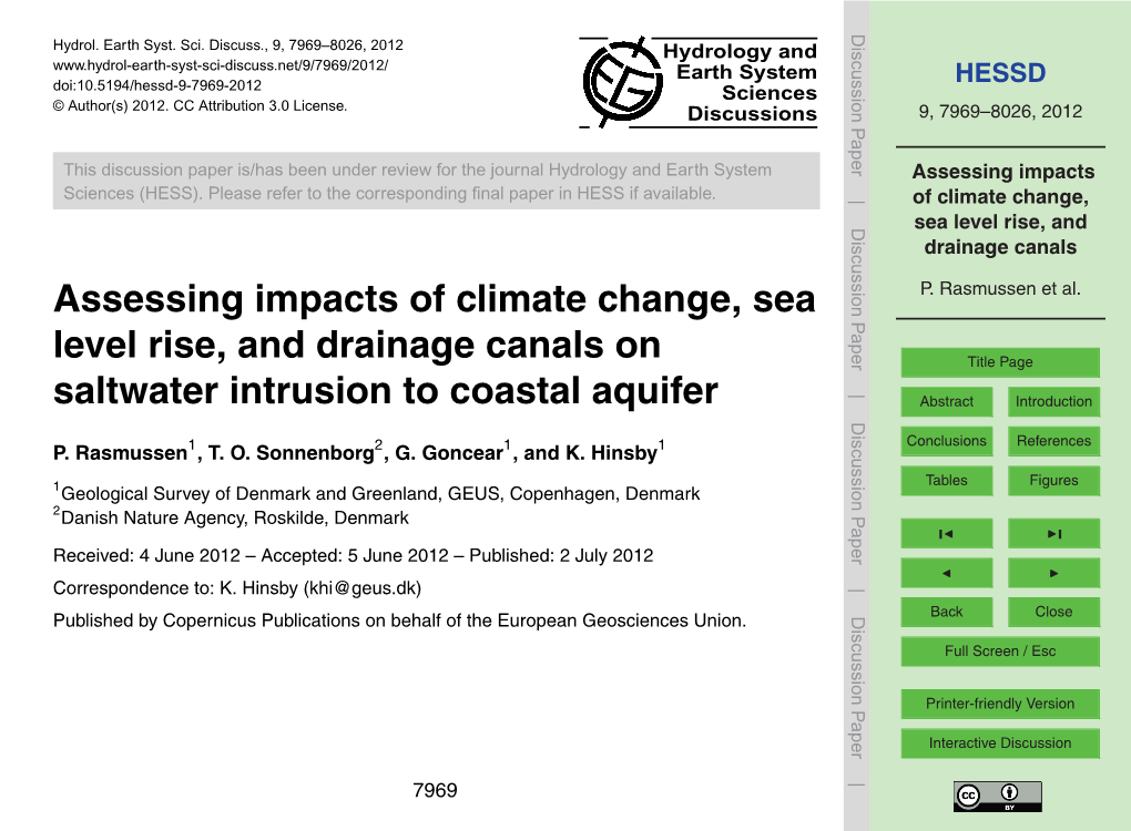 Assessing Impacts of Climate Change, Sea Level Rise, and Drainage Canals