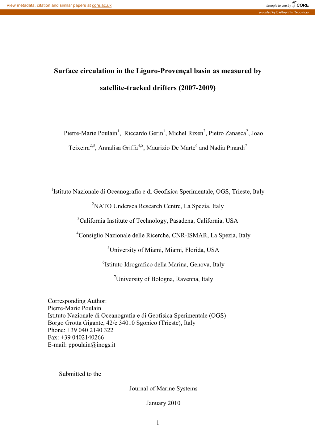 Surface Circulation in the Liguro-Provençal Basin As Measured By