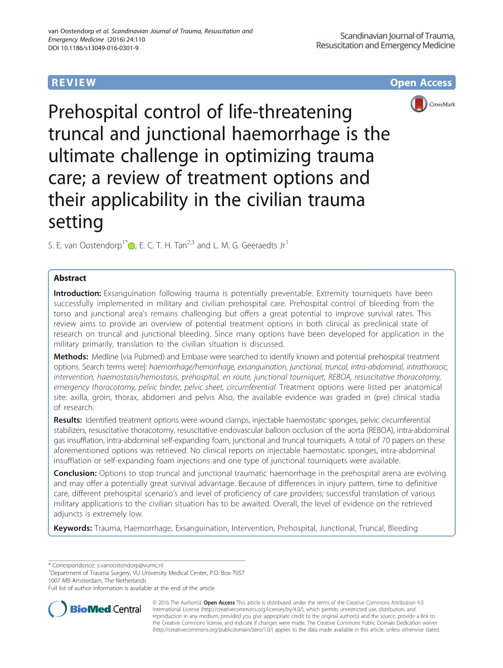 Prehospital Control of Life-Threatening Truncal and Junctional Haemorrhage