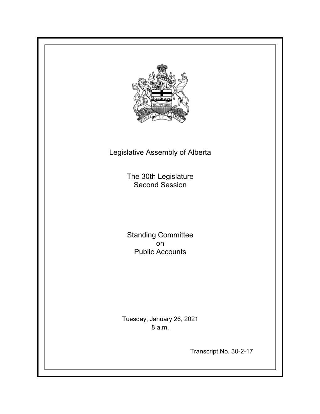 Legislative Assembly of Alberta the 30Th Legislature Second Session Standing Committee on Public Accounts