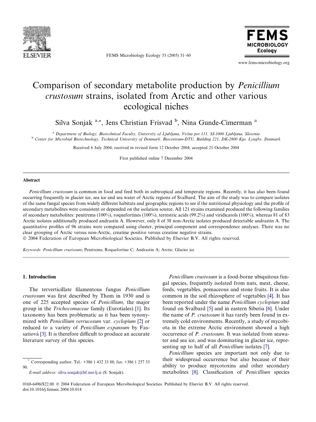 Penicillium Crustosum Strains, Isolated from Arctic and Other Various Ecological Niches