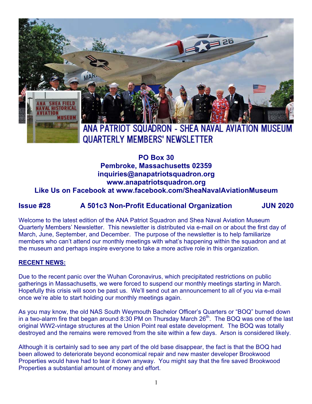 Issue #28 a 501C3 Non-Profit Educational Organization JUN 2020