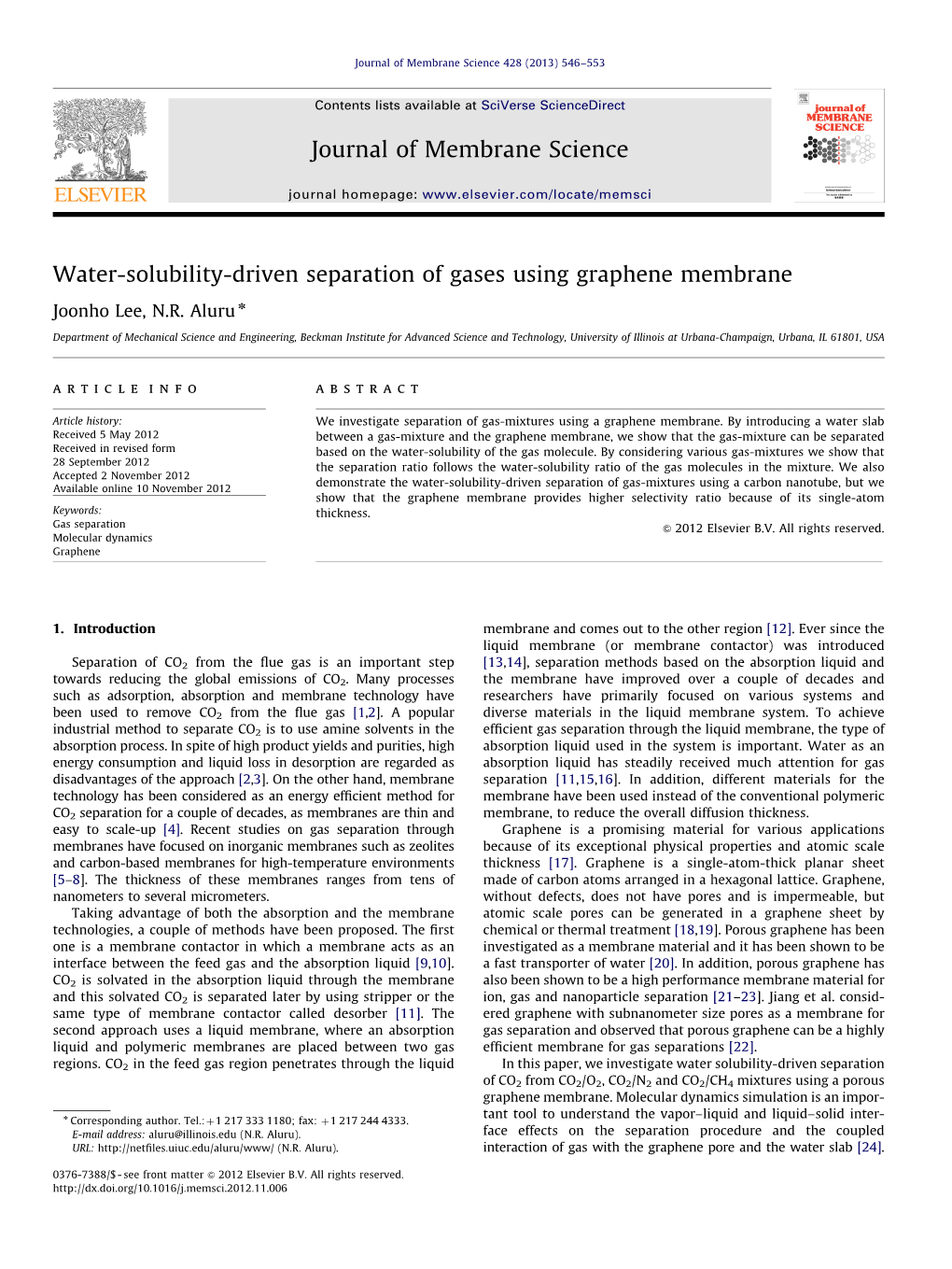 Water-Solubility-Driven Separation of Gases Using Graphene Membrane