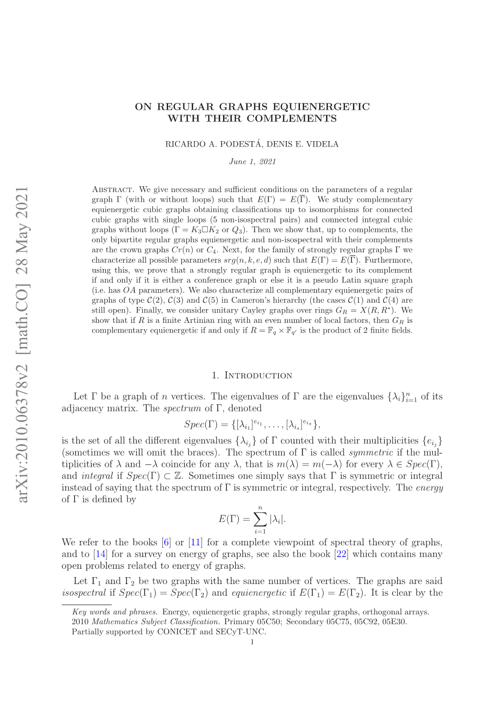 Arxiv:2010.06378V2 [Math.CO] 28 May 2021 Isospectral Pnpolm Eae Oeeg Fgraphs