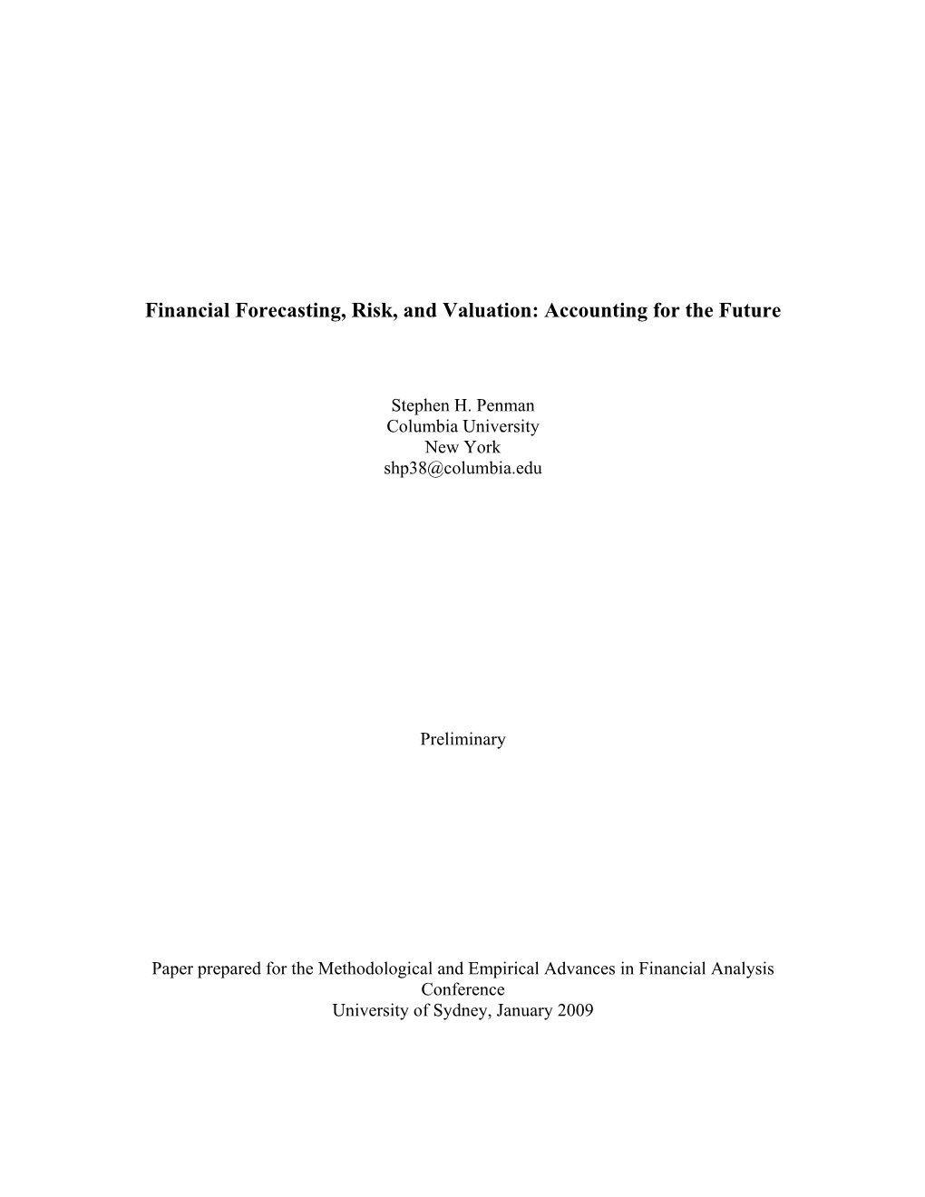 Financial Forecasting, Risk, and Valuation: Accounting for the Future