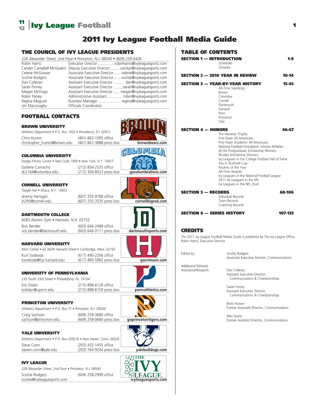 Ivy League Football 2011 Ivy League Football Media Guide