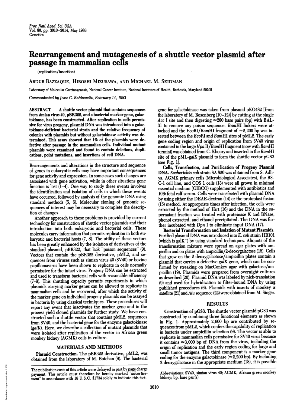 Passage in Mammalian Cells (Replication/Insertion) ABDUR RAZZAQUE, HIROSHI MIZUSAWA, and MICHAEL M