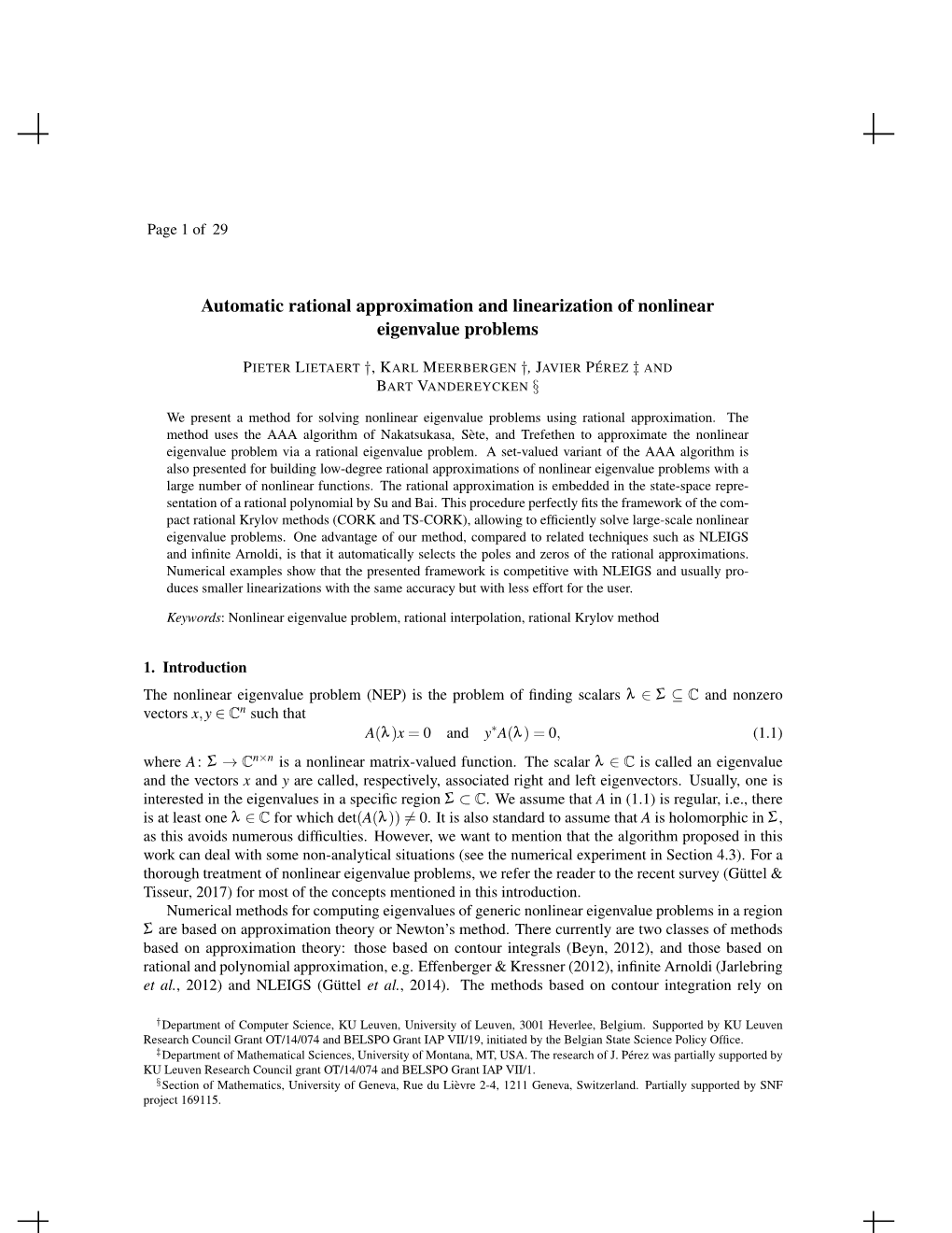 Automatic Rational Approximation and Linearization of Nonlinear Eigenvalue Problems