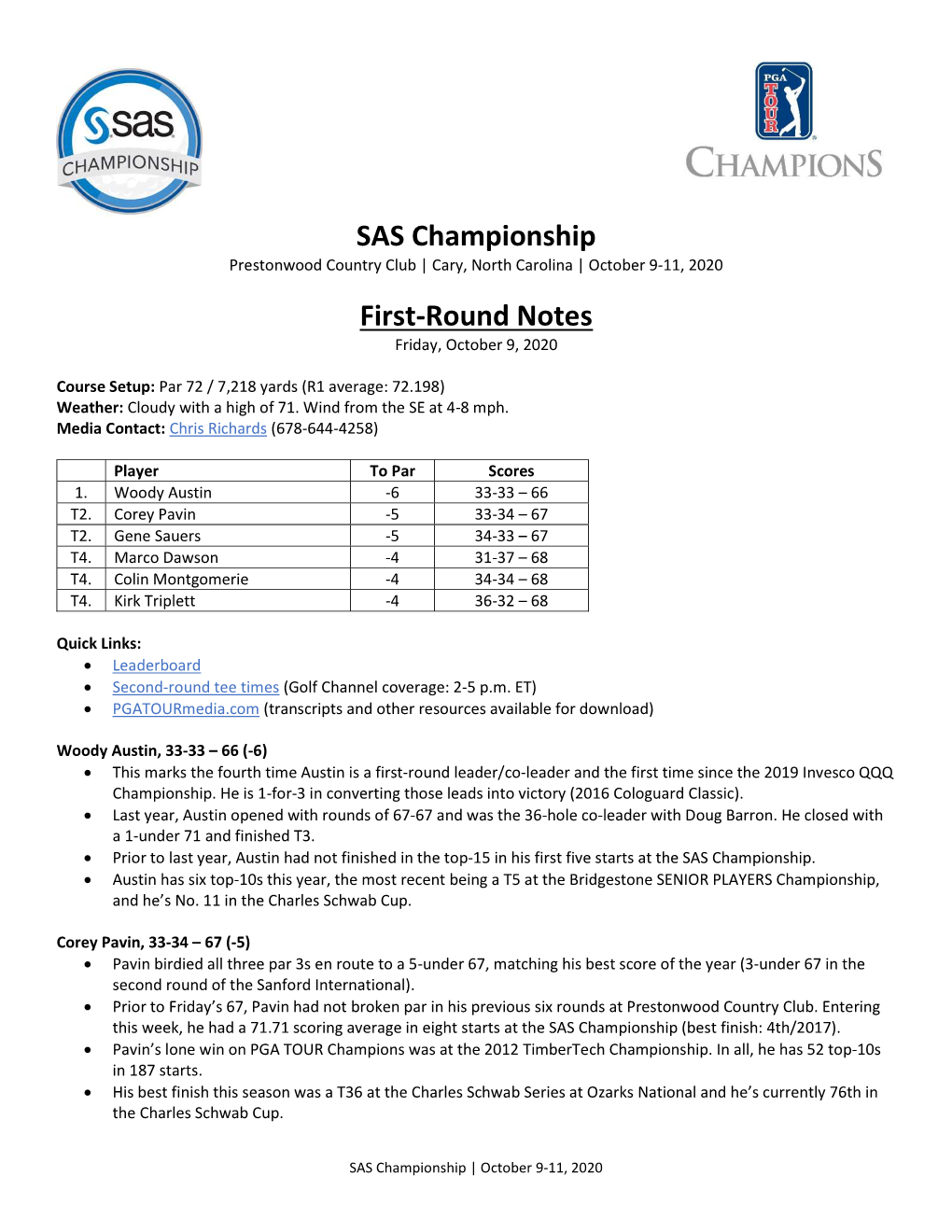 SAS Championship First-Round Notes