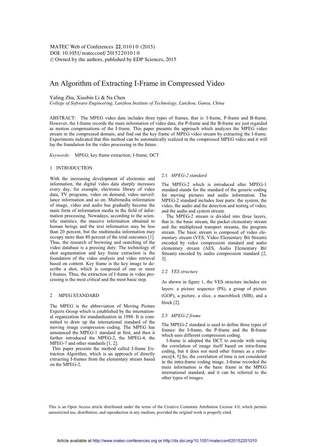 An Algorithm of Extracting I-Frame in Compressed Video