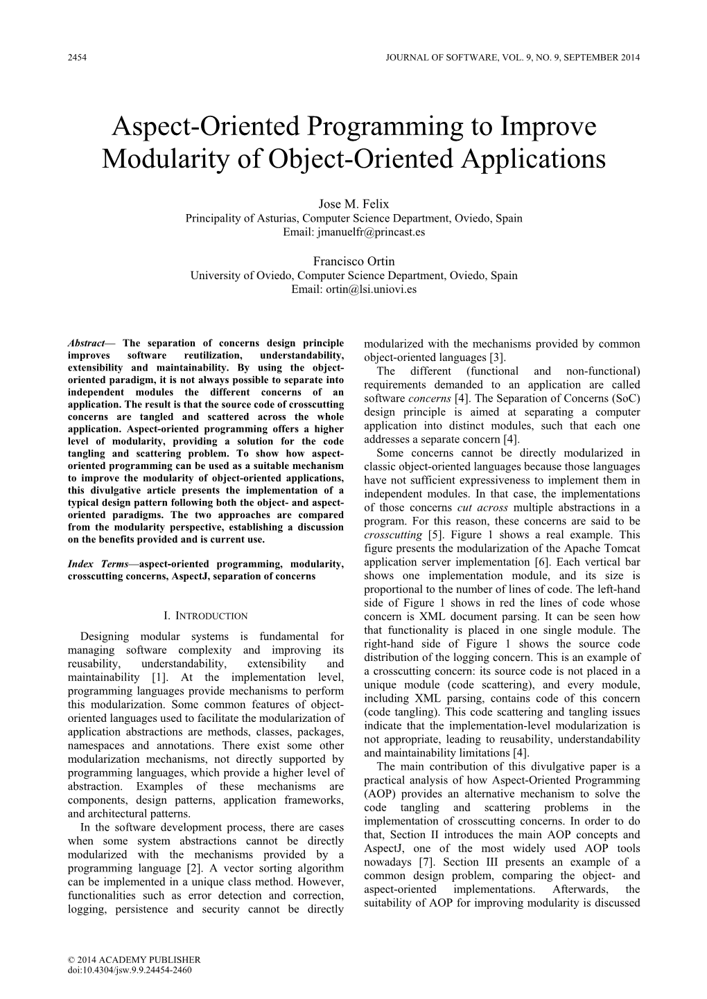 Aspect-Oriented Programming to Improve Modularity of Object-Oriented Applications