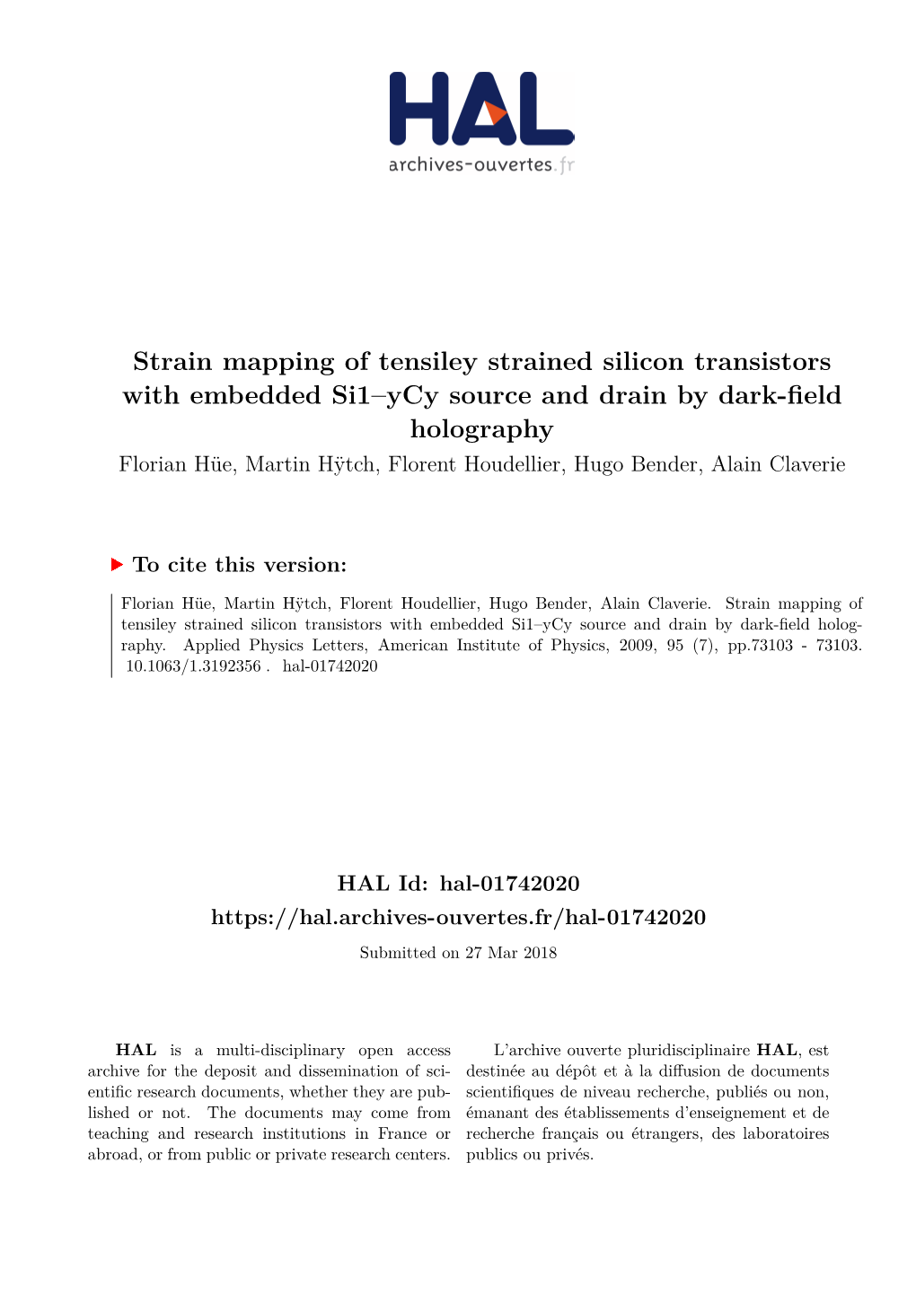 Strain Mapping of Tensiley Strained Silicon Transistors with Embedded