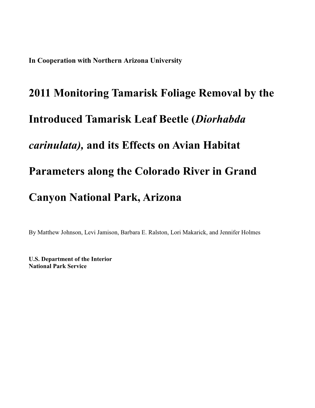 Diorhabda Carinulata), and Its Effects on Avian Habitat