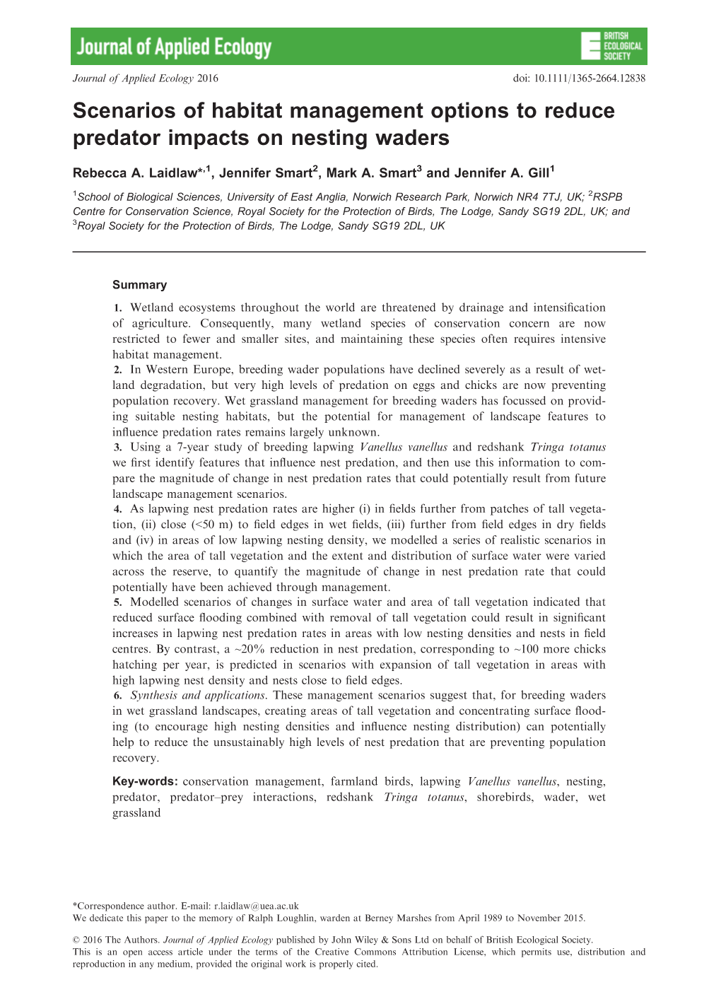 Scenarios of Habitat Management Options to Reduce Predator Impacts on Nesting Waders