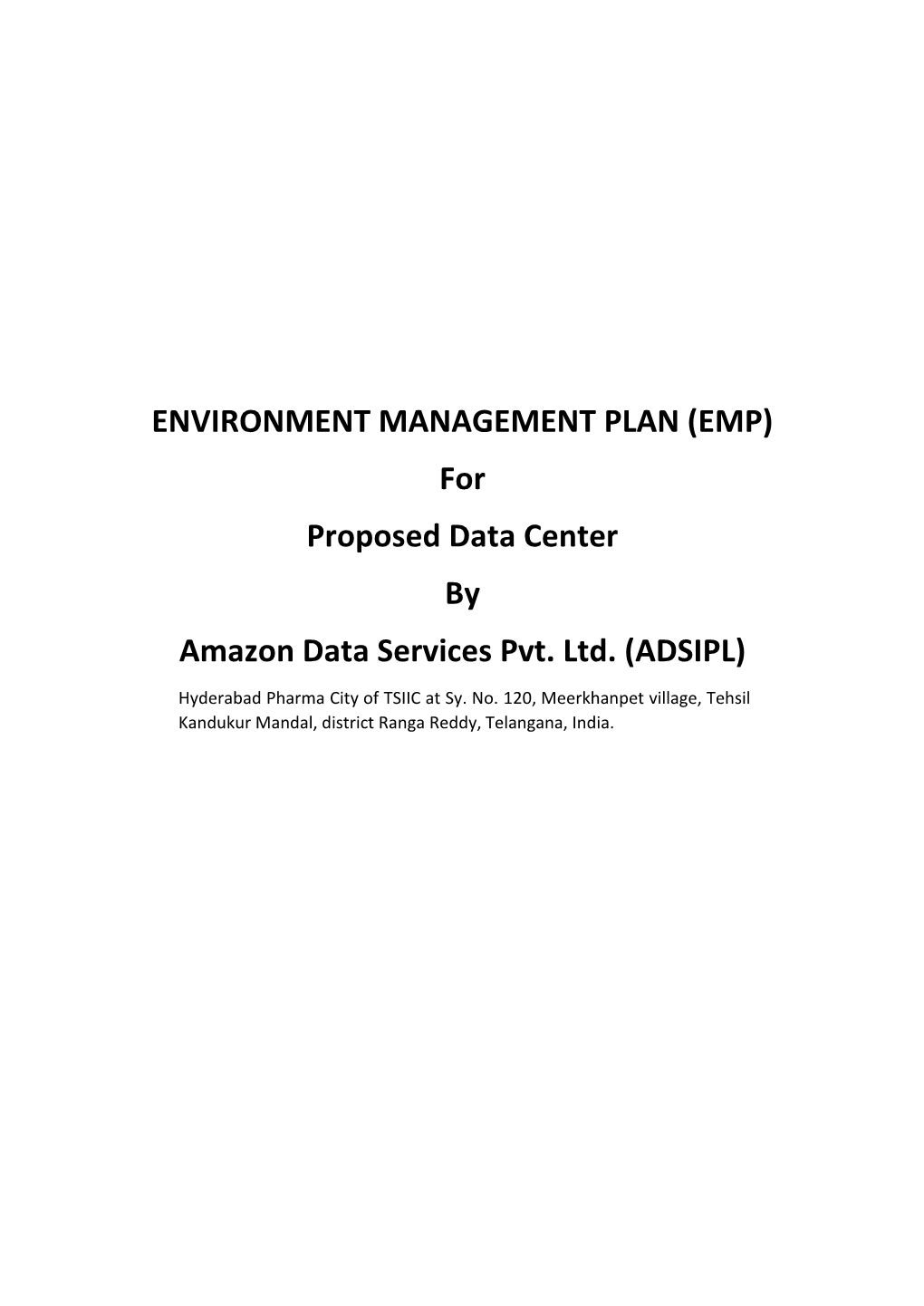 EMP) for Proposed Data Center by Amazon Data Services Pvt. Ltd. (ADSIPL