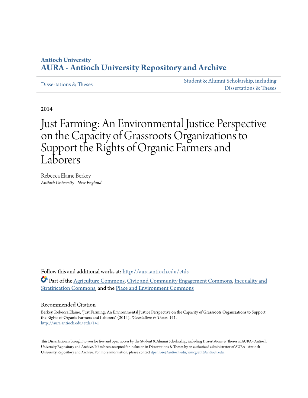 Just Farming: an Environmental Justice Perspective on the Capacity of Grassroots Organizations to Support the Rights of Organic