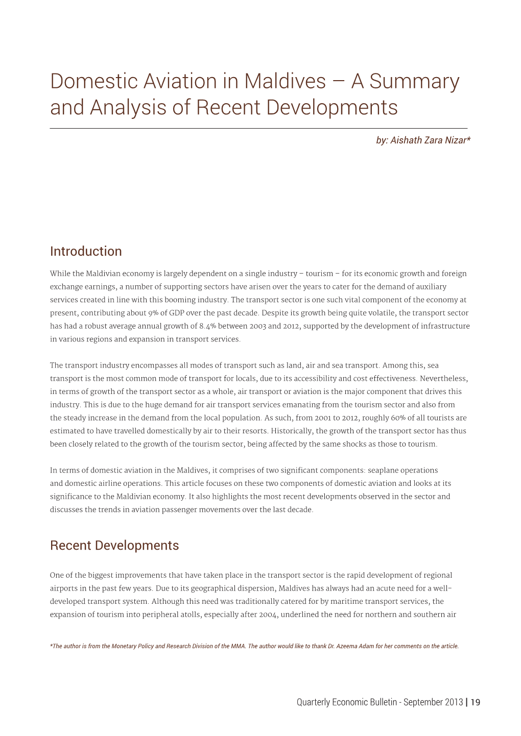 Domestic Aviation in Maldives – a Summary and Analysis of Recent Developments