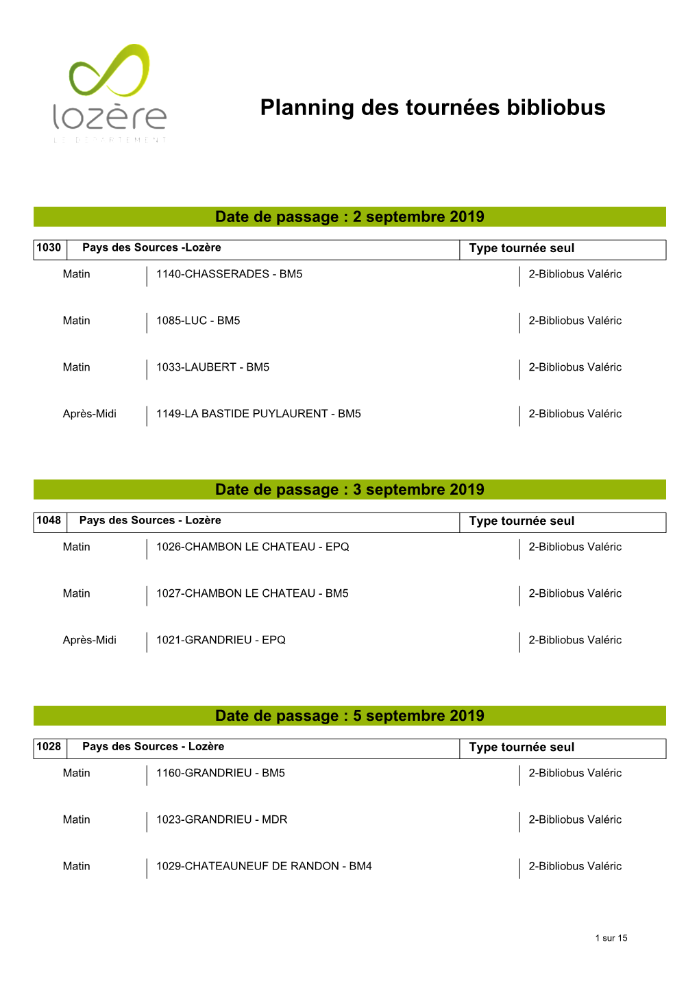 Planning Des Tournées Bibliobus