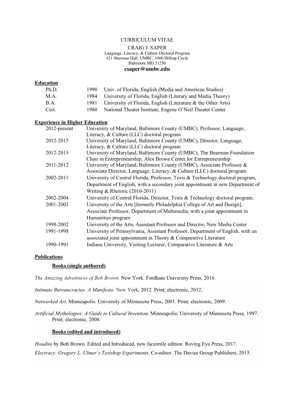 Dr. Saper's CV