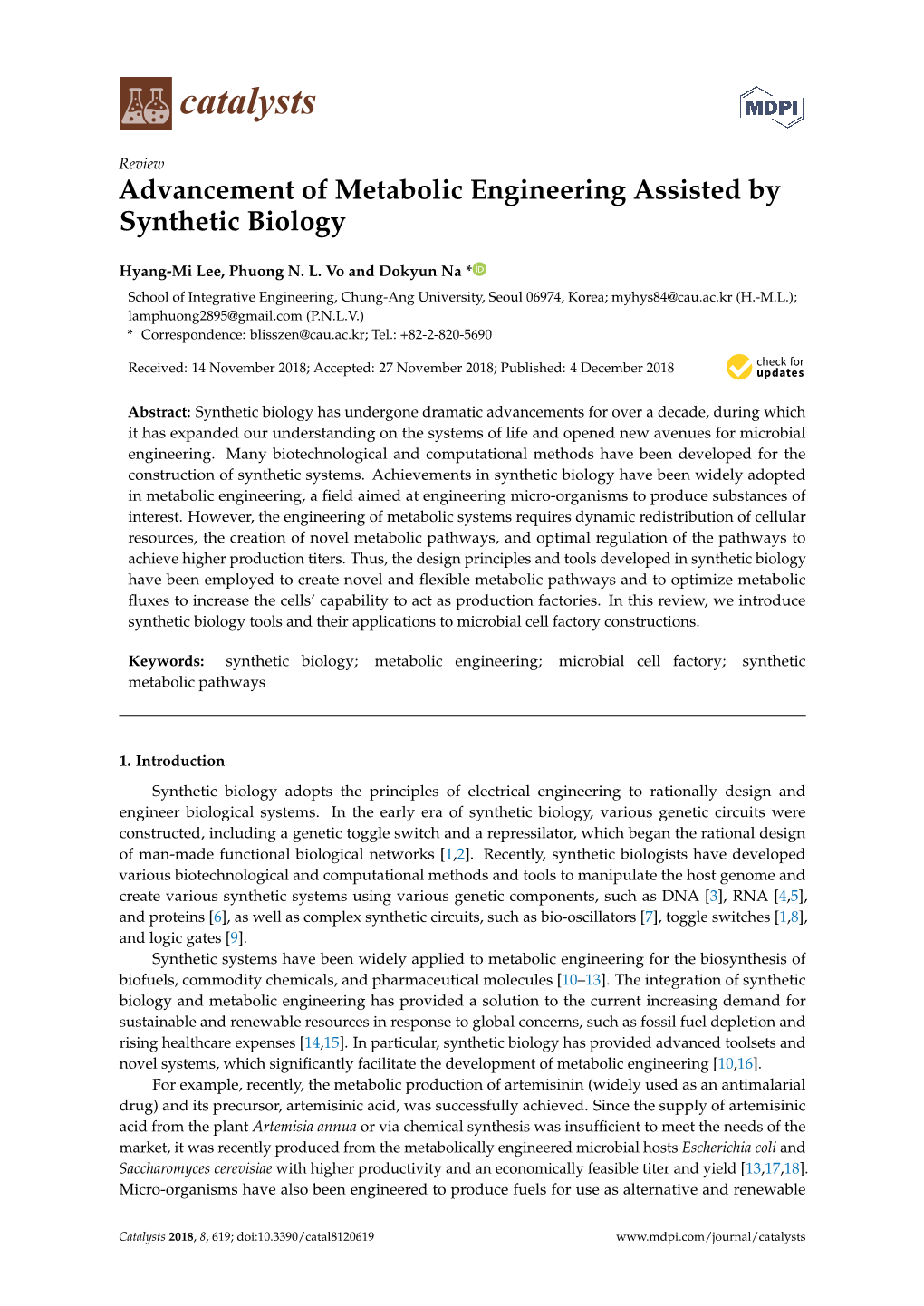 Advancement of Metabolic Engineering Assisted by Synthetic Biology