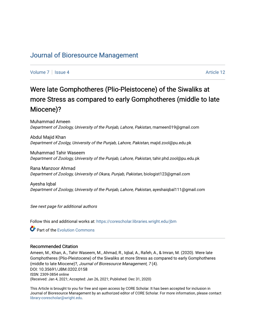 (Plio-Pleistocene) of the Siwaliks at More Stress As Compared to Early Gomphotheres (Middle to Late Miocene)?