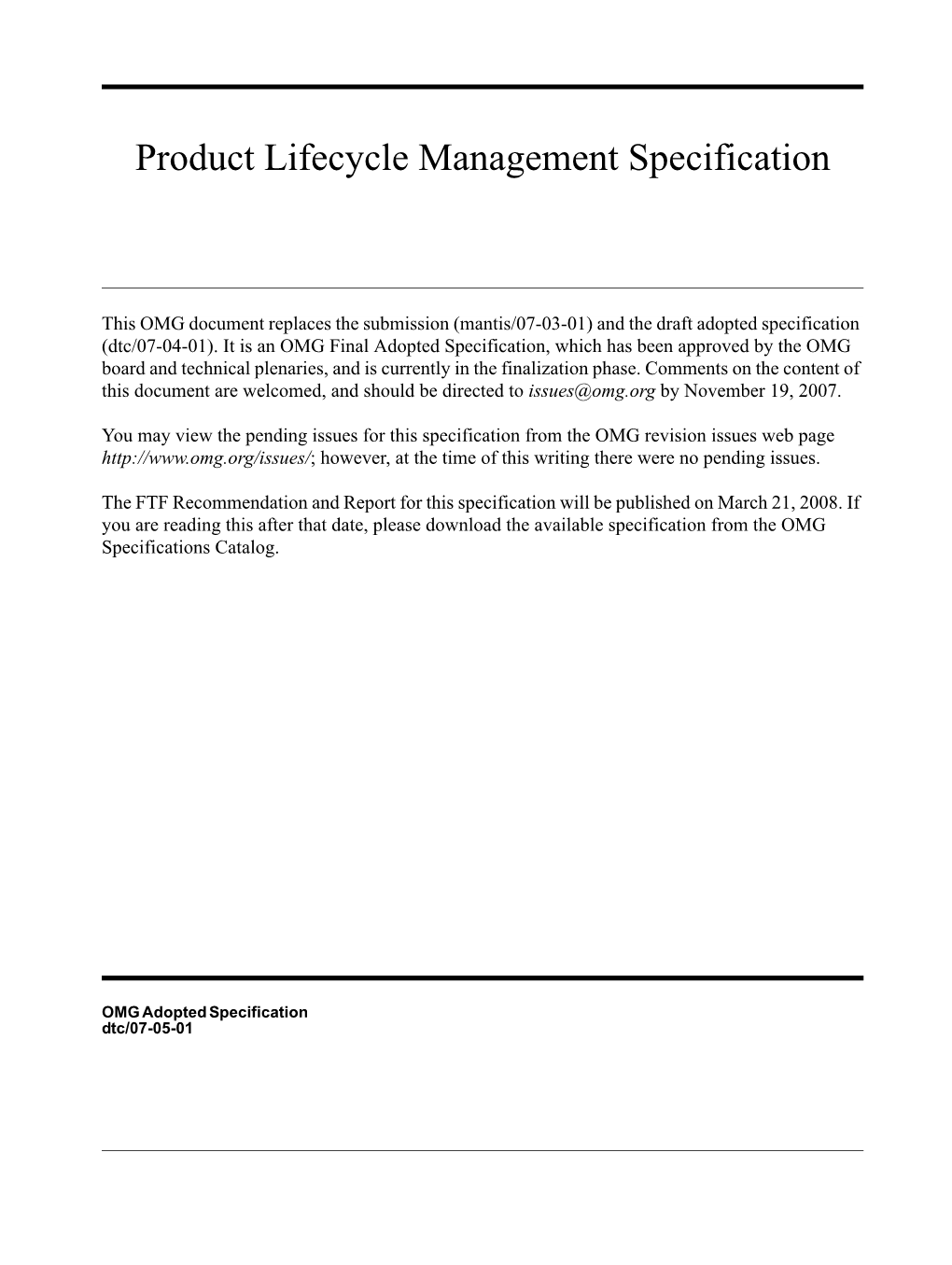 Product Lifecycle Management Specification