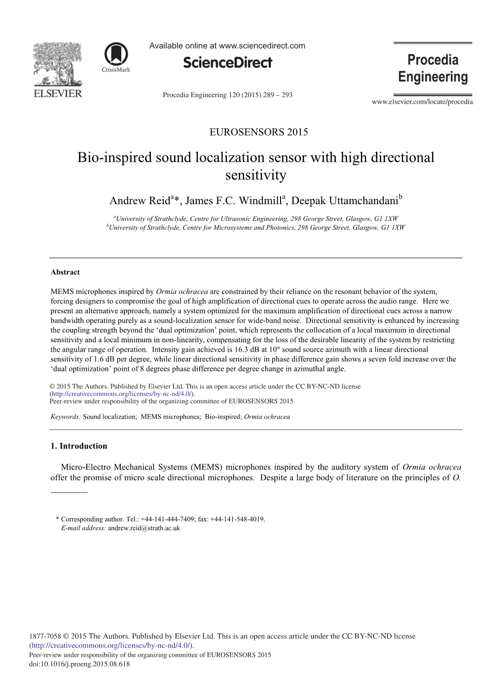 Bio-Inspired Sound Localization Sensor with High Directional Sensitivity