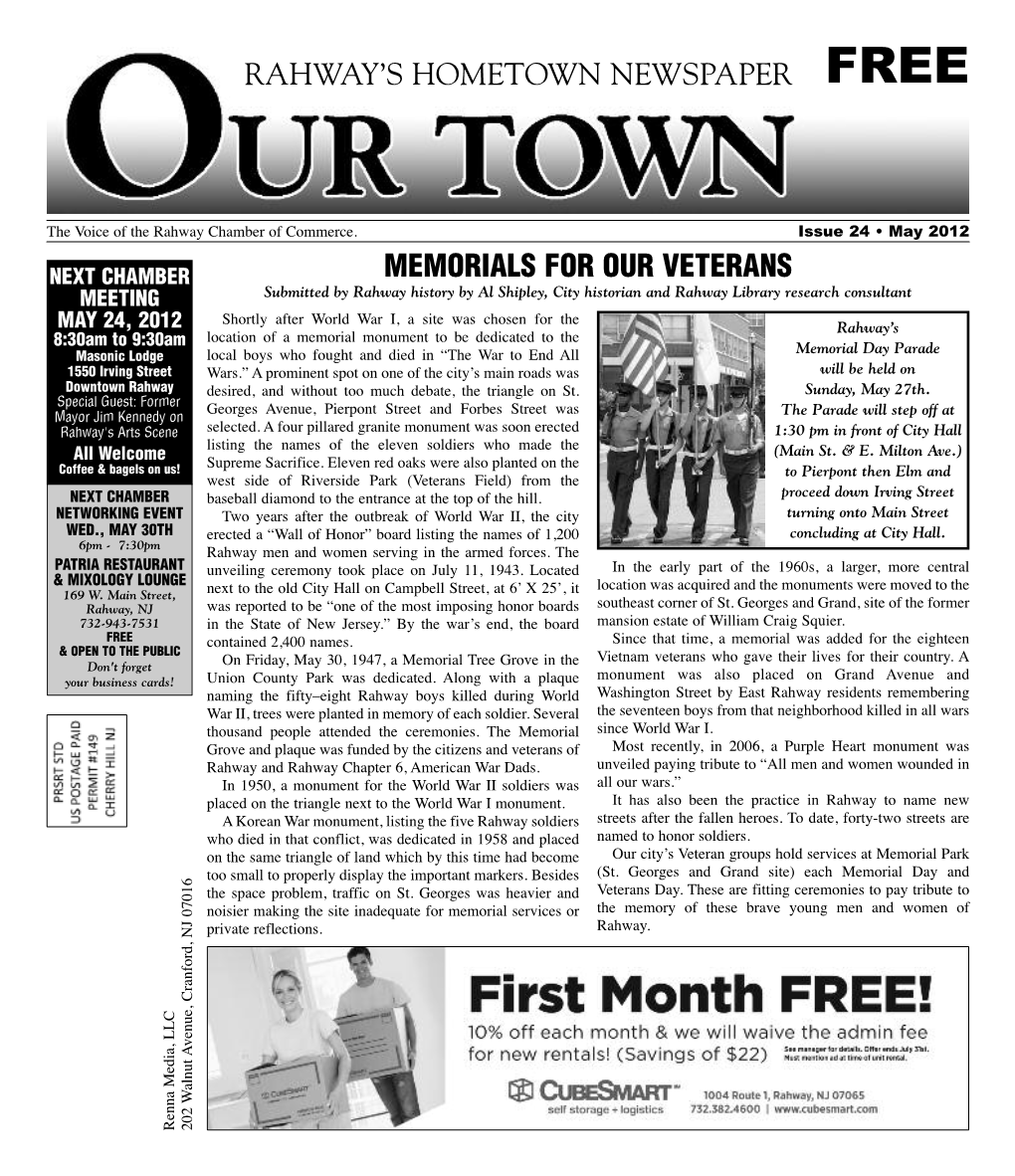 Rahway's Hometown Newspaper Memorials for Our Veterans
