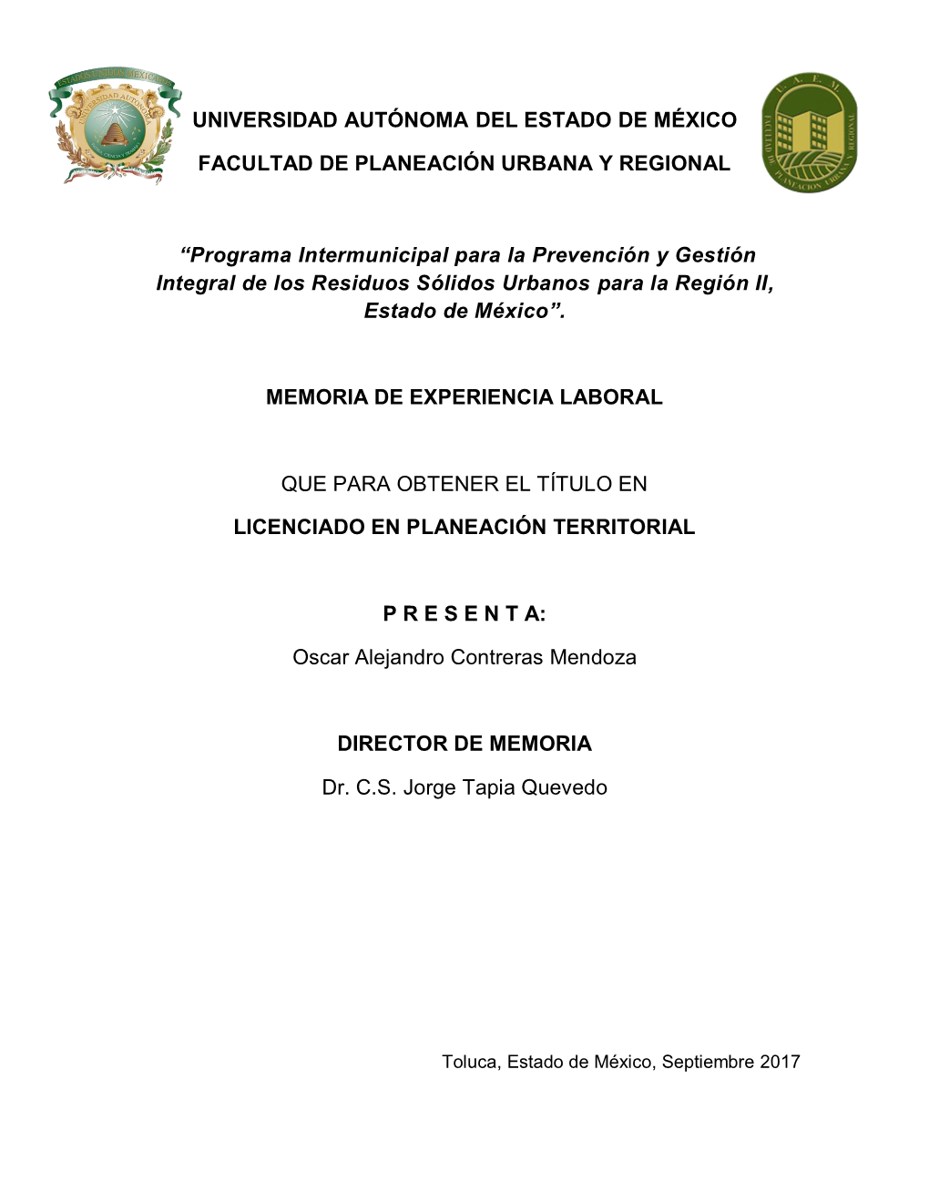 Programa Intermunicipal Para La Prevención Y Gestión Integral De Los Residuos Sólidos Urbanos Para La Región II, Estado De México”