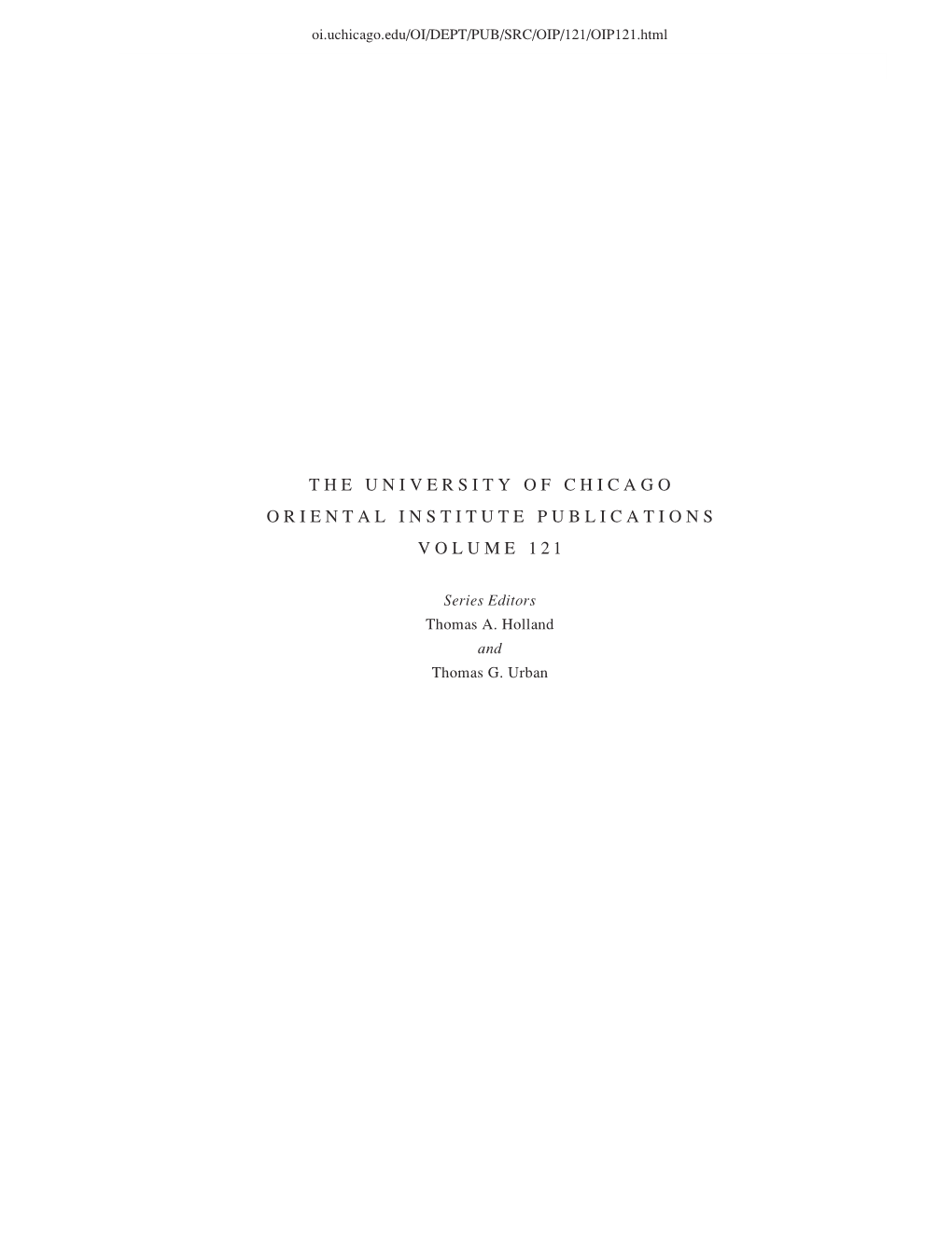 The University of Chicago Oriental Institute Publications Volume 1 2 1