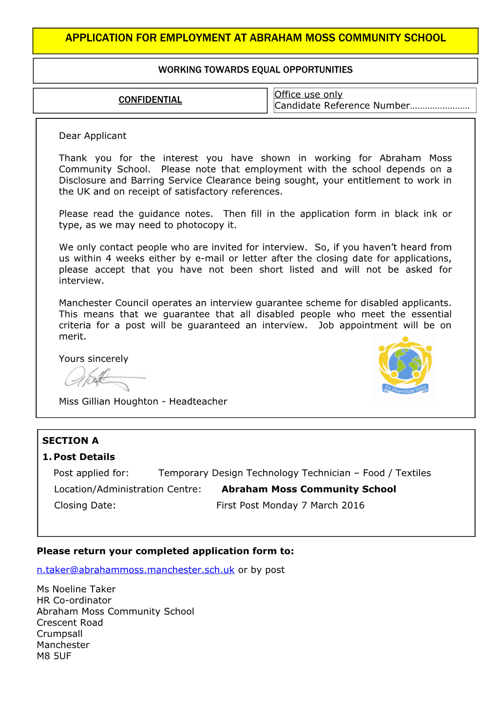 Application for Employment - Letter & Form