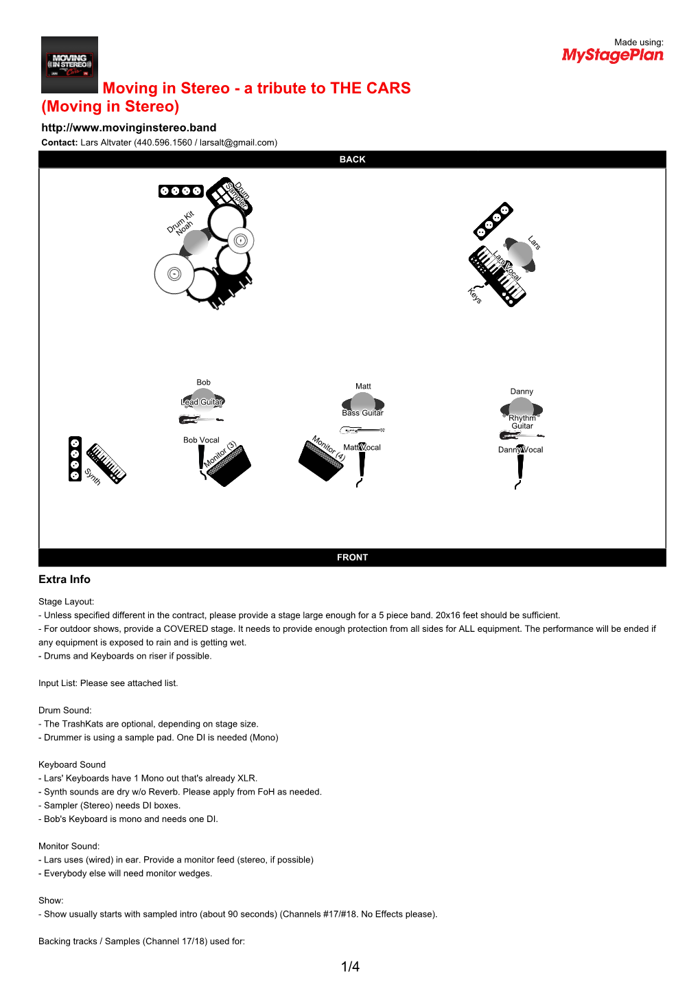 Moving in Stereo - a Tribute to the CARS (Moving in Stereo) Contact: Lars Altvater (440.596.1560 / Larsalt@Gmail.Com) BACK