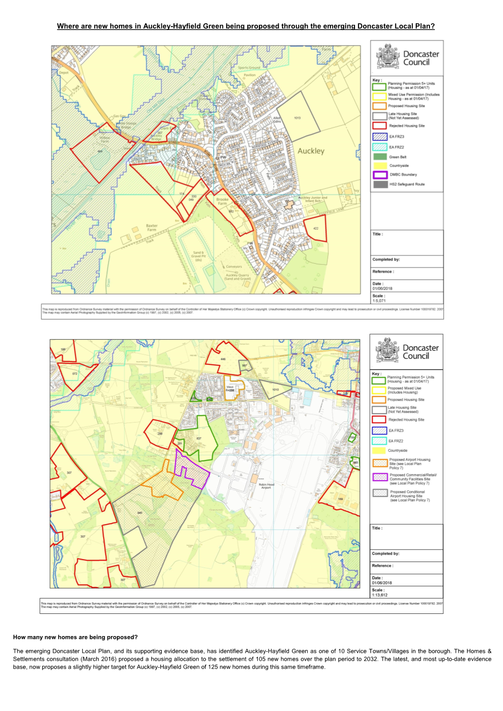 Where Are New Homes in Auckley-Hayfield Green Being Proposed Through the Emerging Doncaster Local Plan?