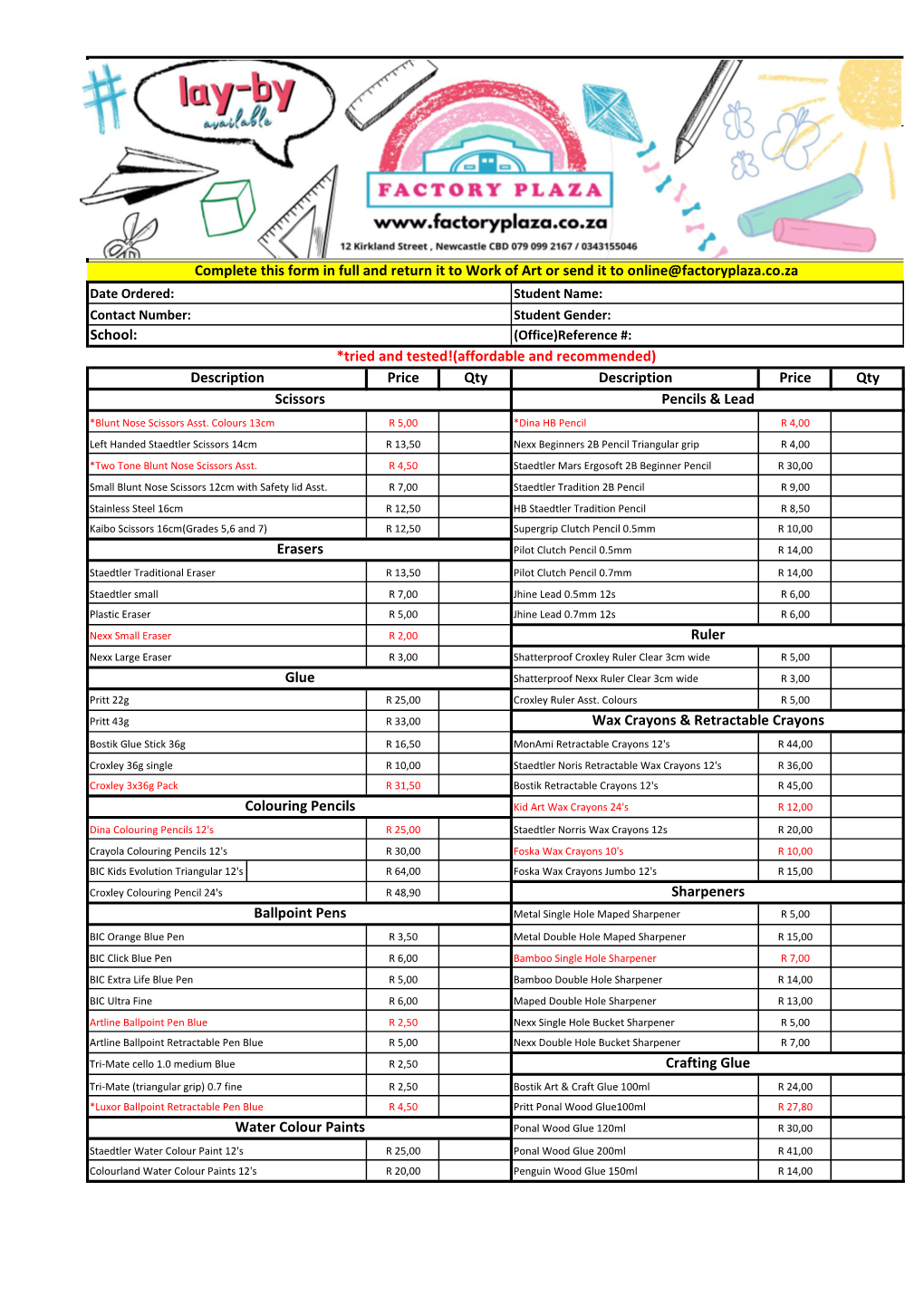 Download Stationery Order Form