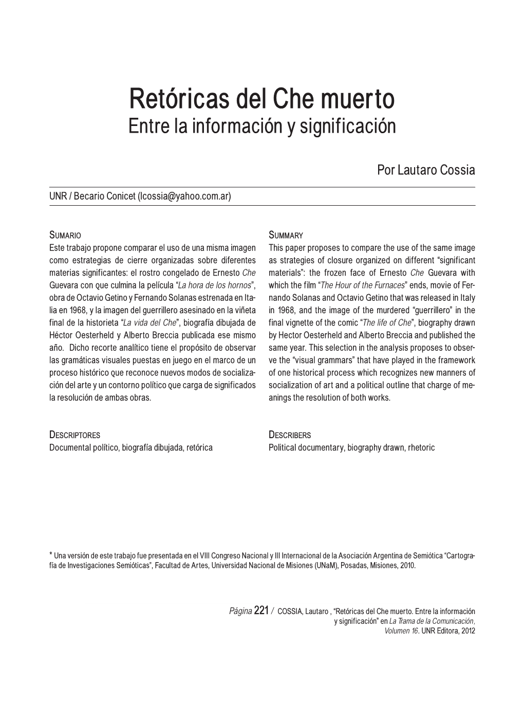 Retóricas Del Che Muerto Entre La Información Y Significación