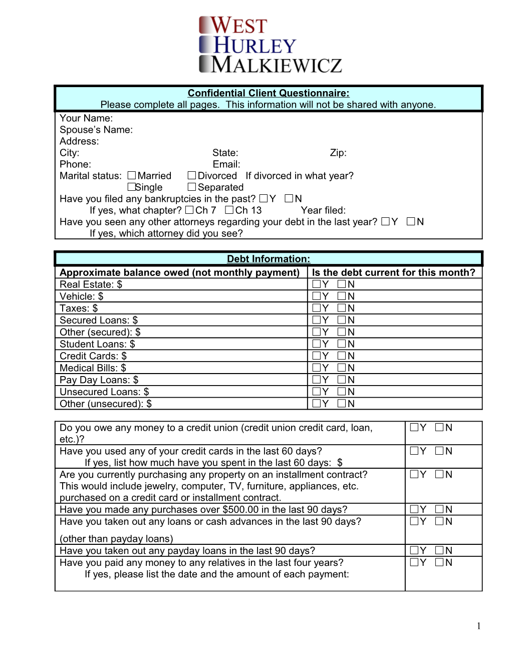 Confidential Intake Form