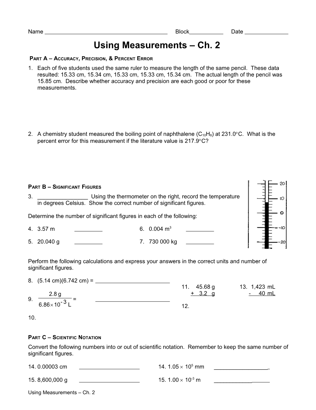 Using Measurements Worksheet