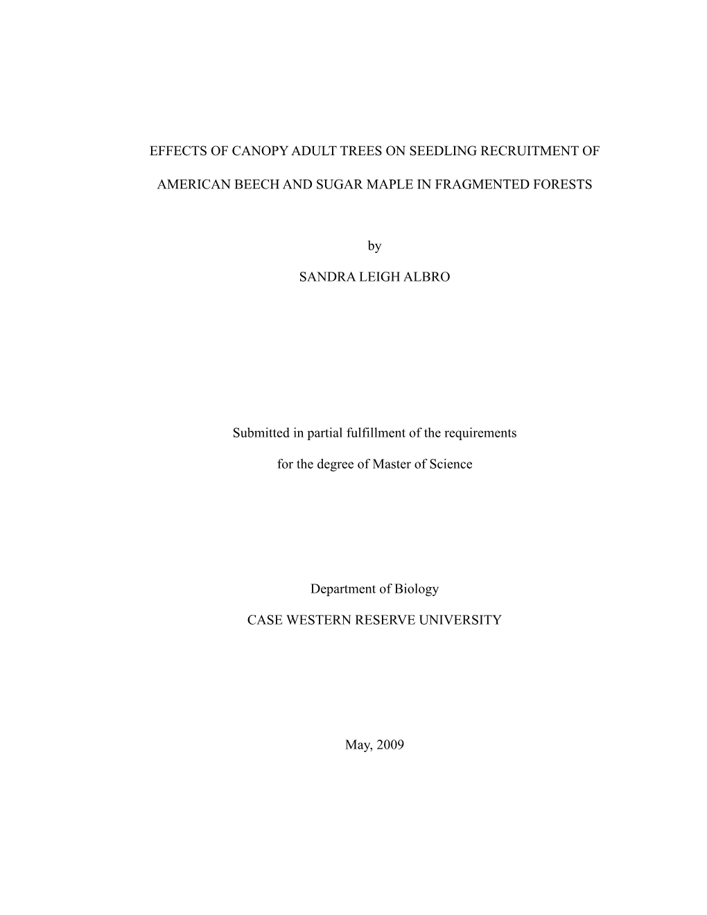 Effects of Canopy Adult Trees on Seedling Recruitment Of