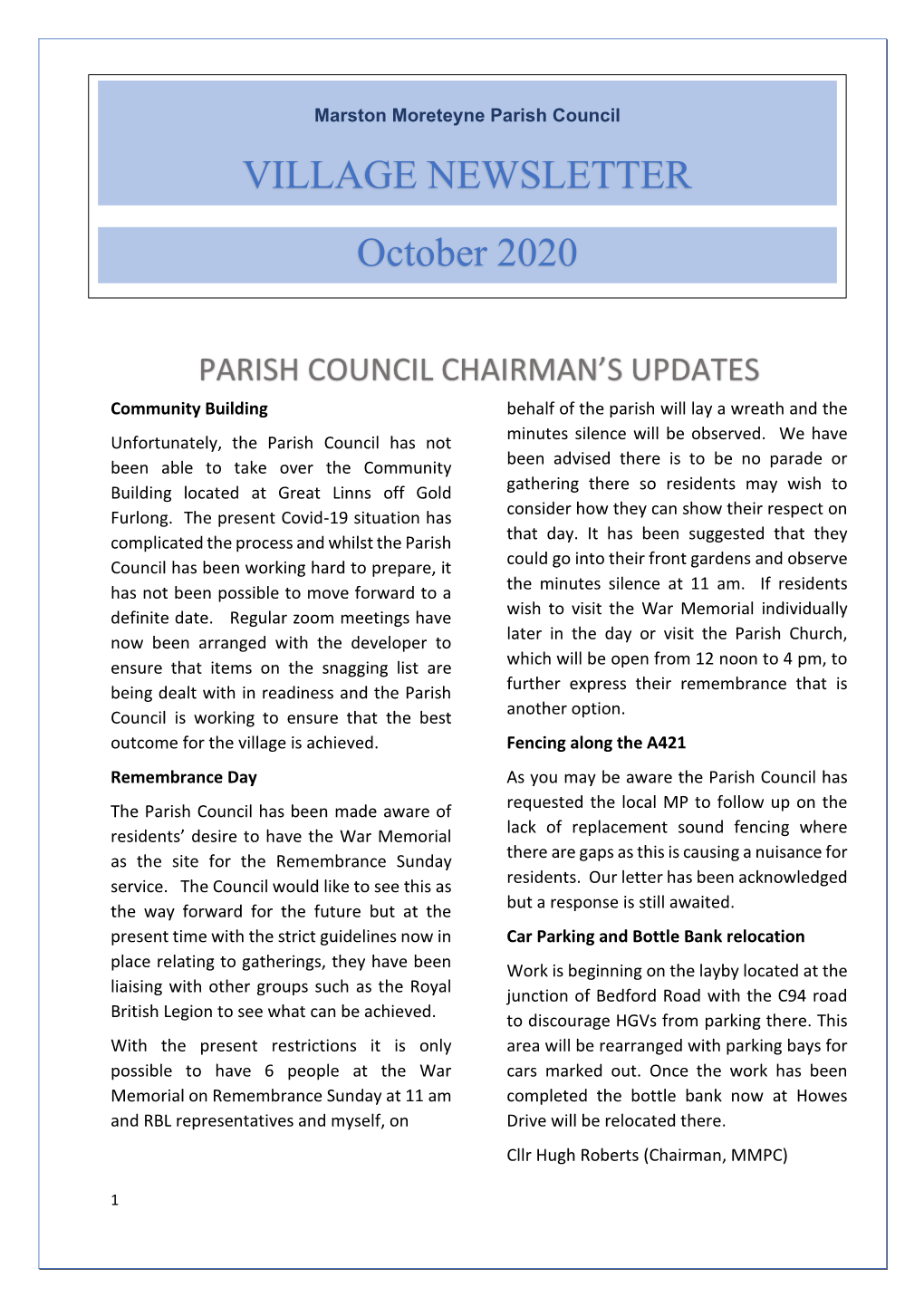 VILLAGE NEWSLETTER October 2020