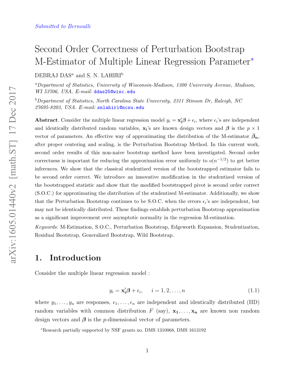 Second Order Correctness of Perturbation Bootstrap M-Estimator of Multiple Linear Regression Parameter” (; .Pdf)
