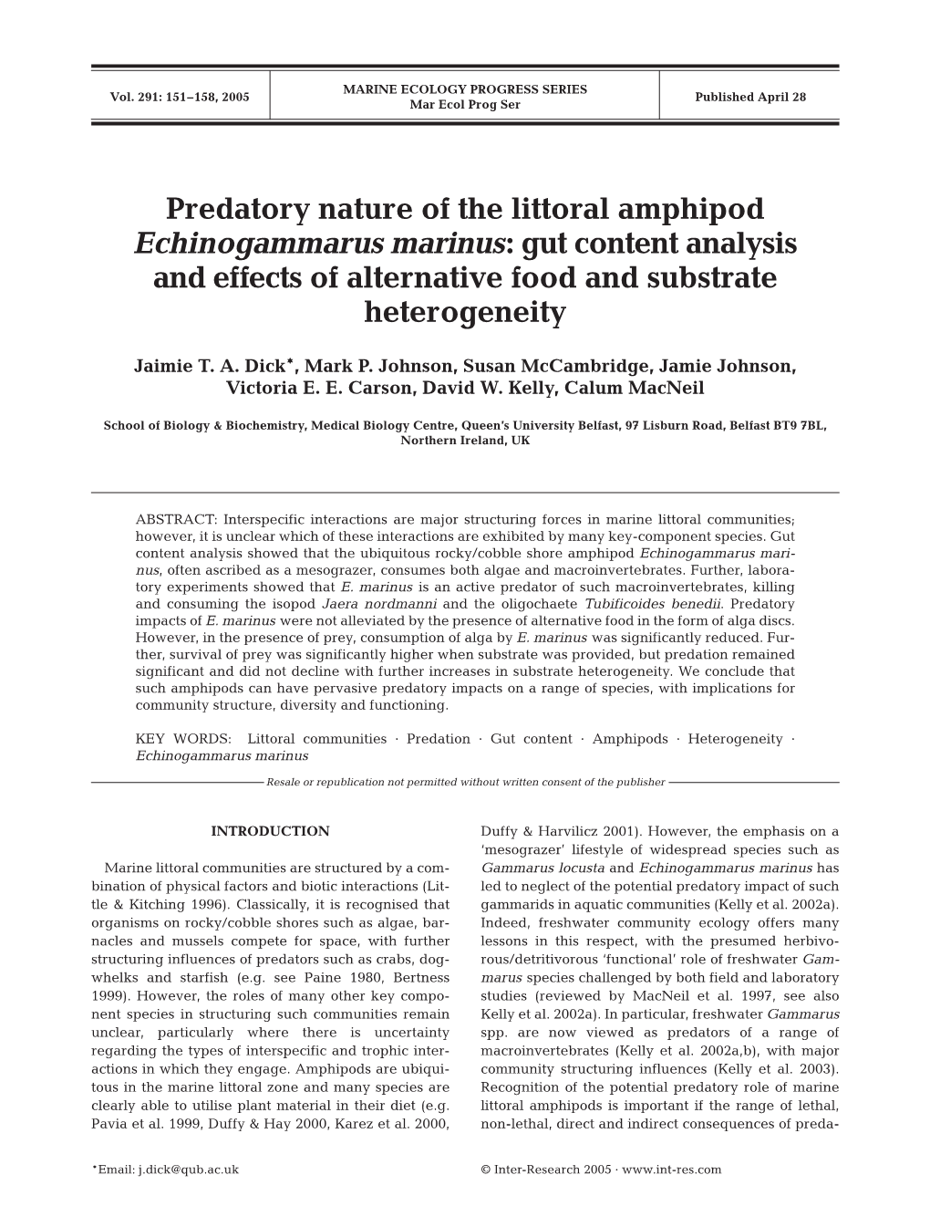 Predatory Nature of the Littoral Amphipod Echinogammarus Marinus: Gut Content Analysis and Effects of Alternative Food and Substrate Heterogeneity