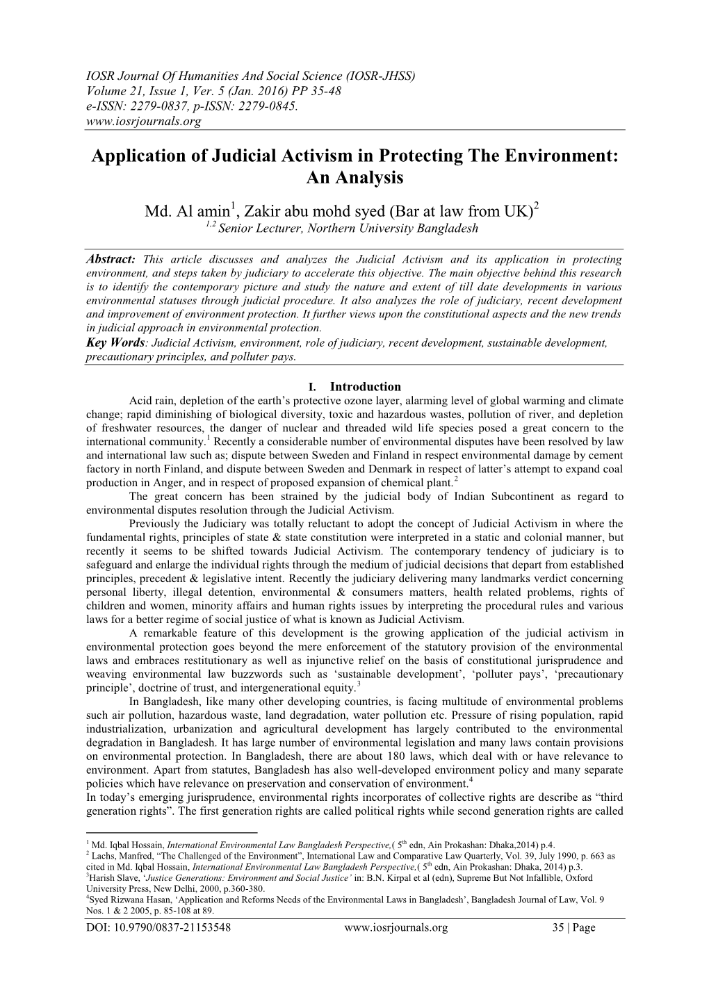 Application of Judicial Activism in Protecting the Environment: an Analysis