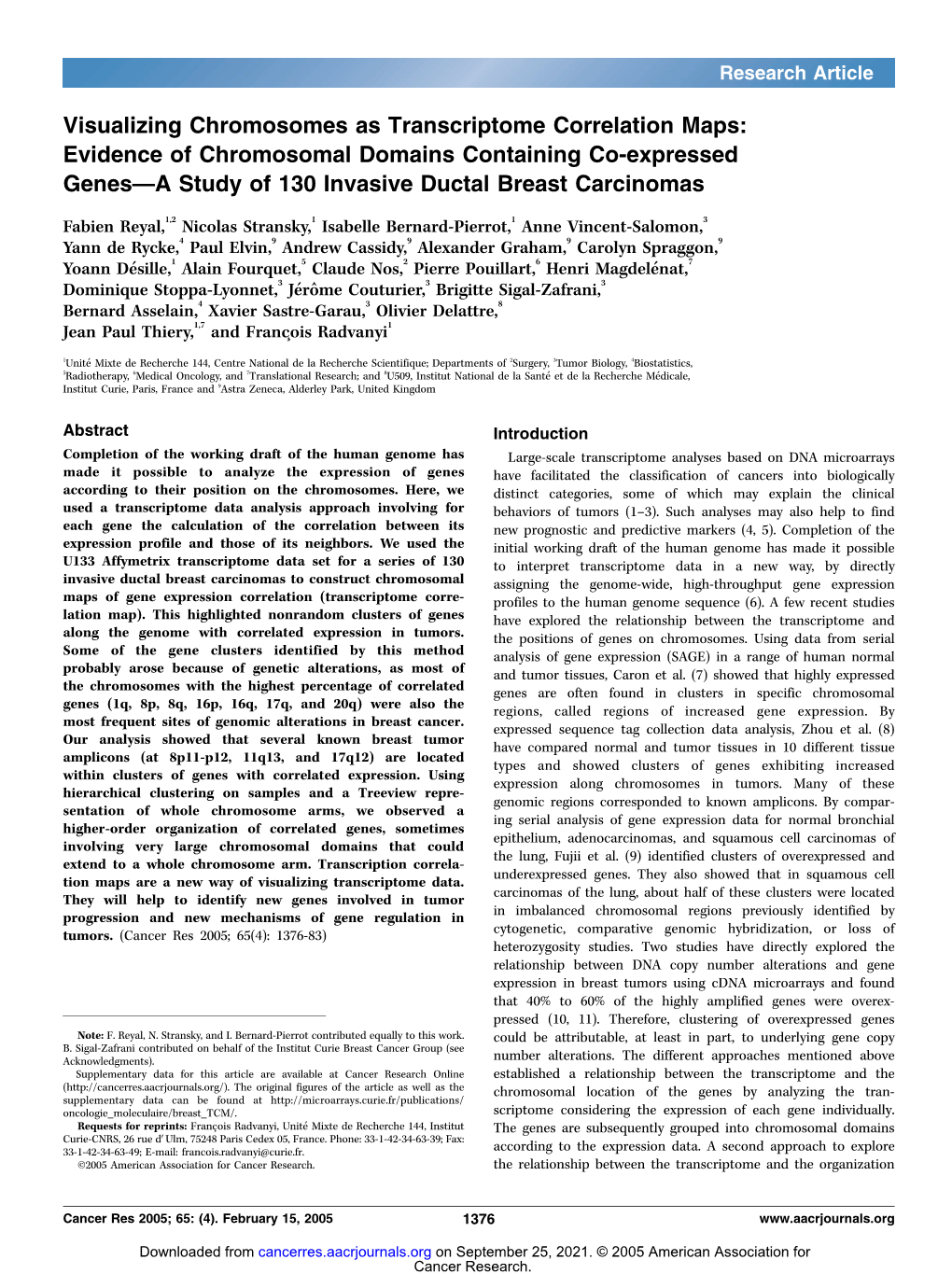 Evidence of Chromosomal Domains Containing Co-Expressed Genes—A Study of 130 Invasive Ductal Breast Carcinomas