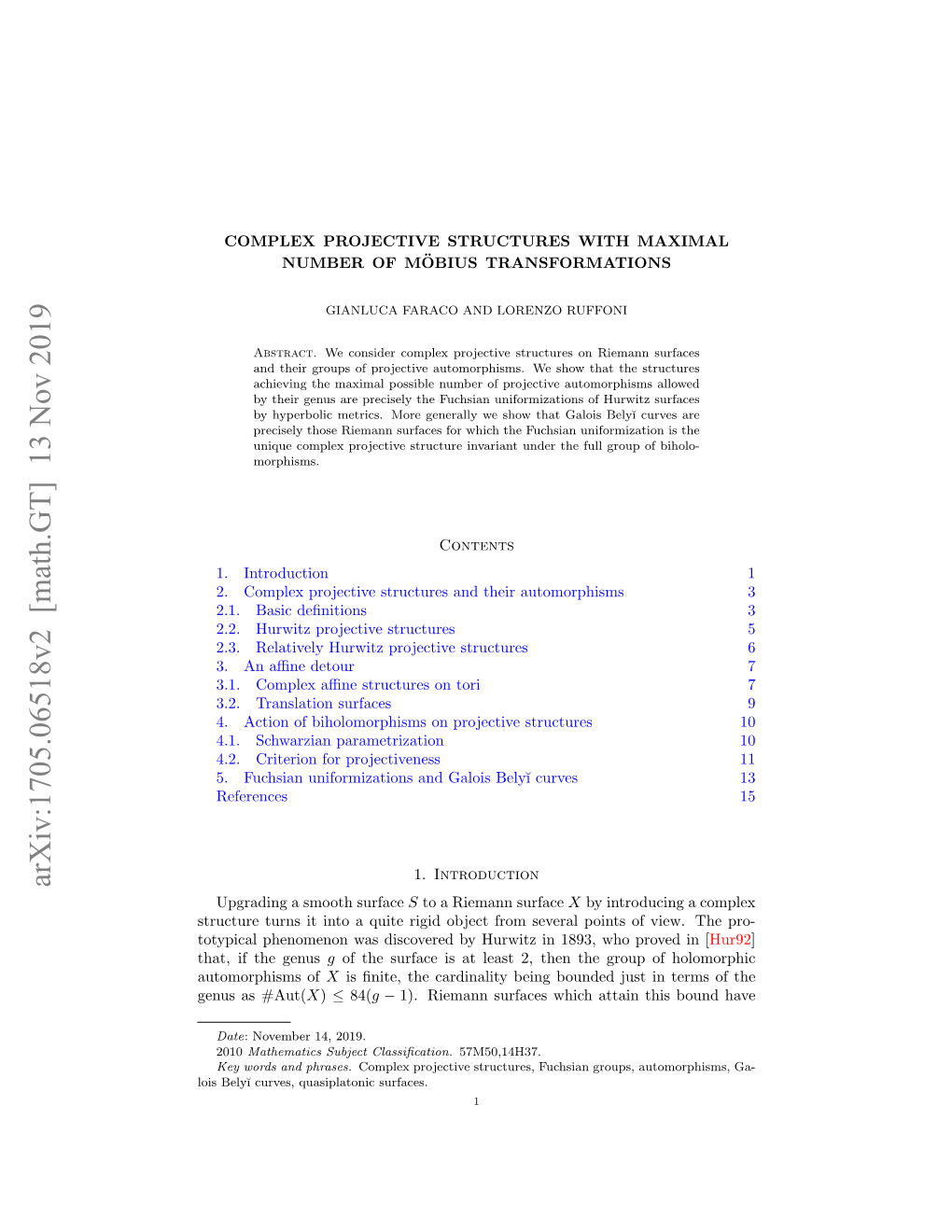 Complex Projective Structures with Maximal Number of M\" Obius