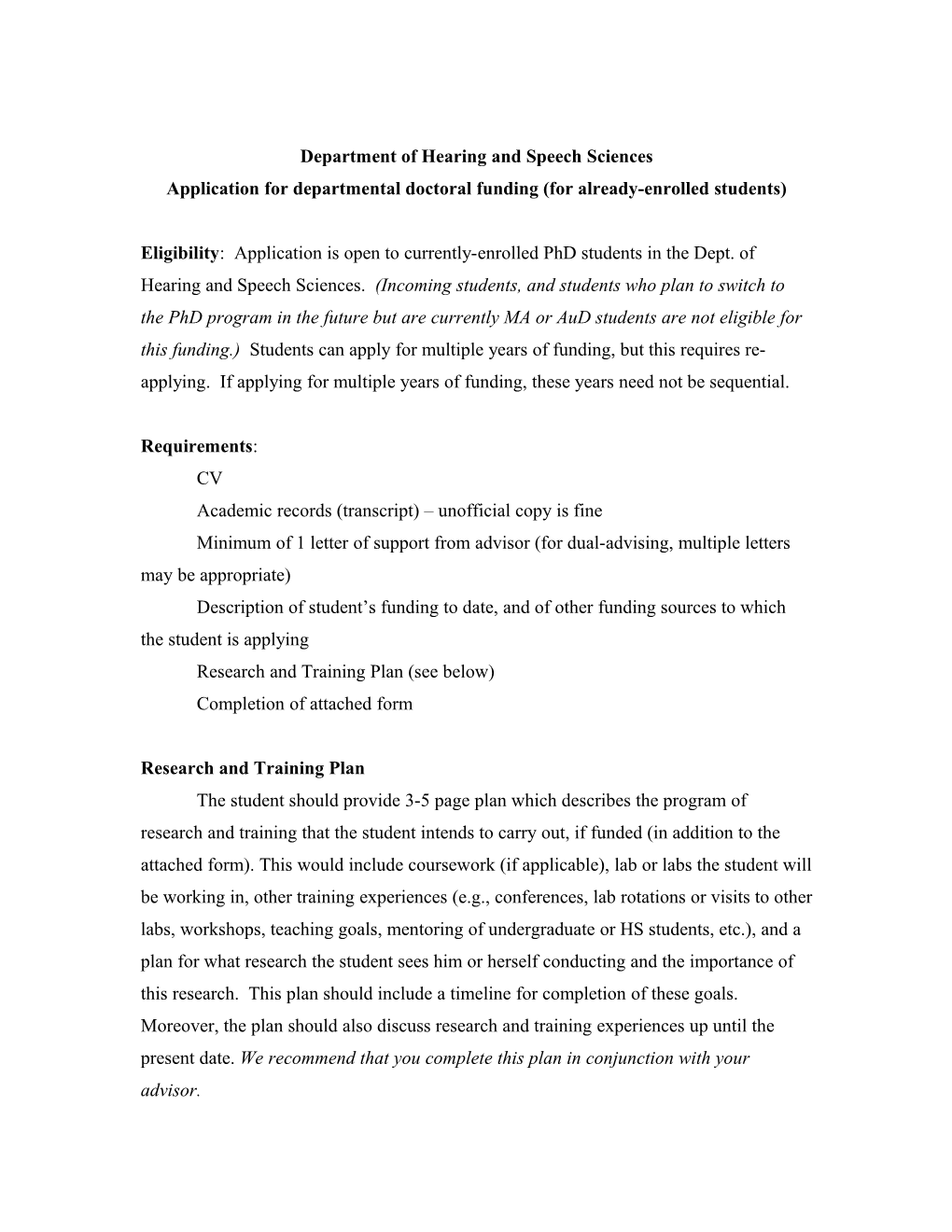 Application for Departmental Doctoral Funding