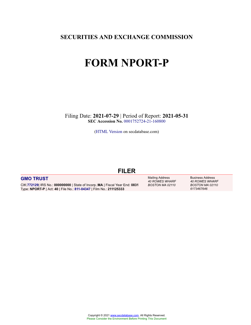 GMO TRUST Form NPORT-P Filed 2021-07-29